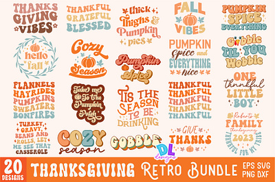 Thanksgiving Retro Bundle, Fall, Autumn bundle christmas design illustration logo retro sublimation svg
