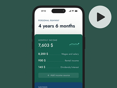 Personal runway animation app calculate concept finance income mobile savings ui ux