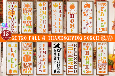 Retro Fall Porch Sign Bundle, Autumn SVG bundle christmas design illustration logo retro sublimation svg