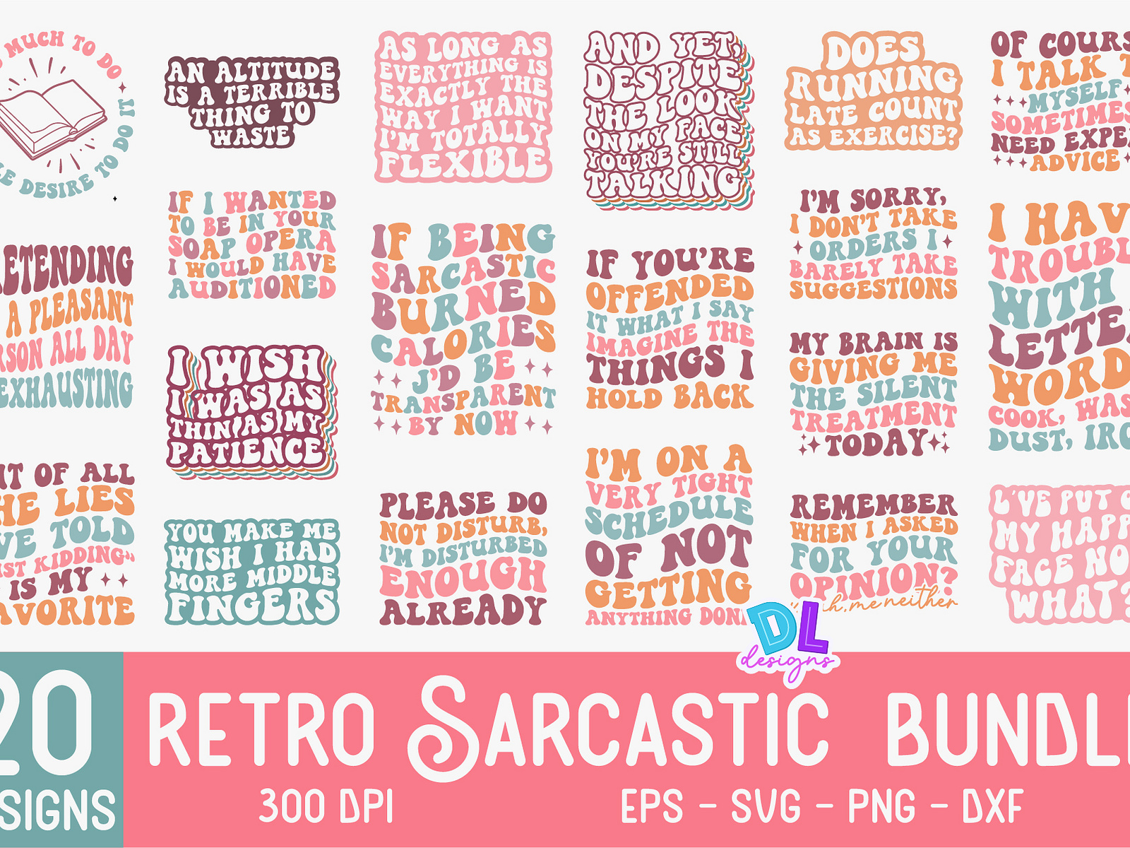 20 Sarcastic Saying Retro Bundle SVG by Dulu Mia on Dribbble