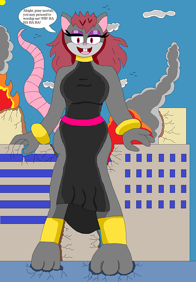 Destroya Demand's To Be Worshipped antagonists anthro character deity evil fantasy furry giantess goddess gods illustration kaiju mobian monster rat rodent sonic supernatural villainess woman