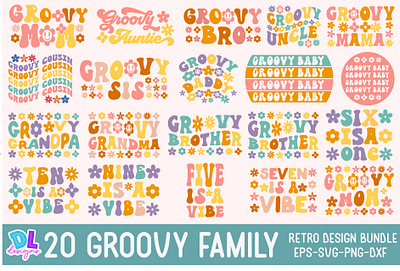 20 Groovy Family Retro Svg Bundle bundle christmas design illustration logo retro sublimation svg