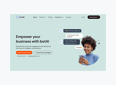 AI Chat Bot Software Landing Page ai chat bot clean design design hero section landing page minimalistic design software website ui web design website