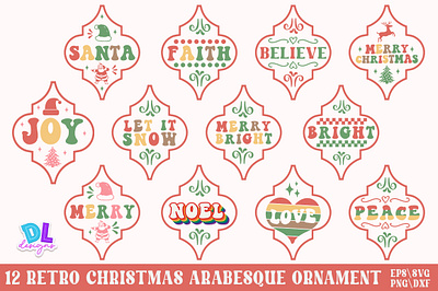 Retro Christmas Arabesque Ornament Retro bundle christmas design illustration logo retro sublimation svg
