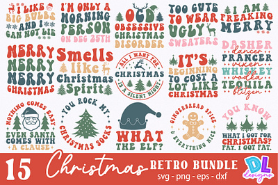Retro Christmas Bundle T Shirt bundle christmas design illustration logo retro sublimation svg