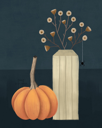 Halloween Table autumn botanical botanical illustration fall floral flowers halloween illustration october pumpkin still life