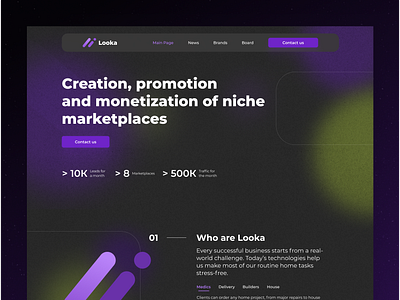 Looka Landing Page black landing page marketplace modern ui ux web