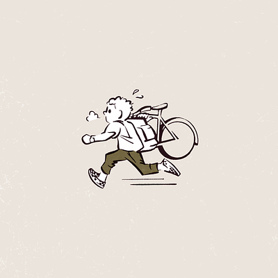 Running Late (Self Portrait) bike cartoon commuter curly hair cyclist doodle felt illustration olive green procreate running slipons tan vans