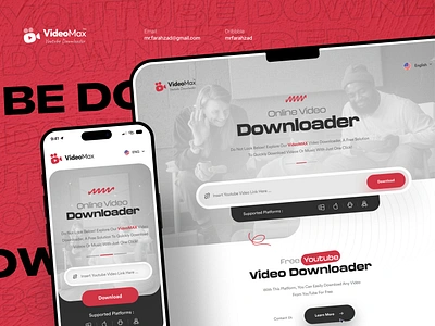 Youtube Downloader - Landingpage app design download downloader header hero landing link mobile modern online stream trend ui uidesign uiux video web youtube