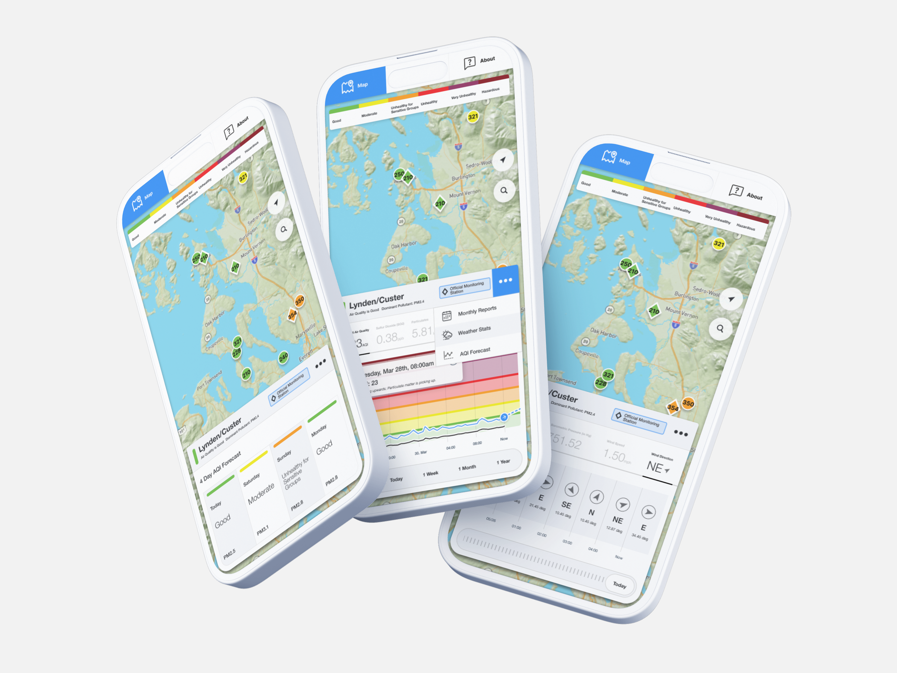Browser Based Map Dashboard aqi chart dash dashboard data design graph map mobile saas ui uiux ux weather wind