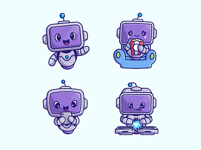Cute Robot Mascot🤖 anthena character cute cyborg digital face futuristic icon illustration iron logo machine mascot popcorn robot robotics science smartphone tech technology