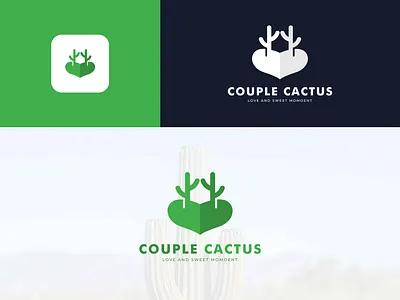 Couple cactus logo design. Heart cactus logo. app apps logo beauti branding cactus couple desert design gradient logo graphic design illustration logo logo design love nature planrs prickly plants sweet tree ui
