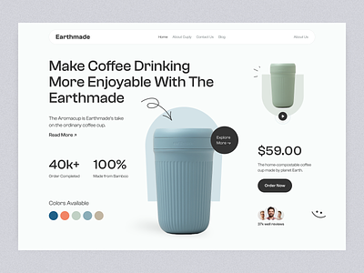 Product Selling Website Design - Earthmade bamboo bamboo bottle bamboo cup bottle branding coffe cup ecommerce ecommerce landing page header header ui hero header product product selling web design product selling website product selling website design ui visual design water bottle web design