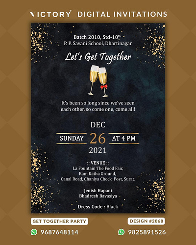 Get-Together Card golden glitter, Design no. 2068 graphic design