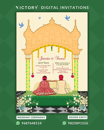 Panjabi Wedding Couple DoodleGurudwara Palki design no.2073 graphic design