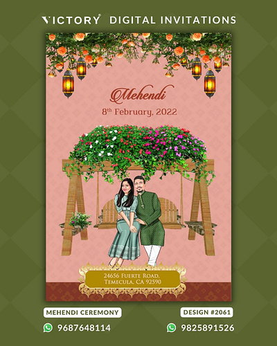 Mehendi Invitation,Couple Caricature Design no.2061 graphic design