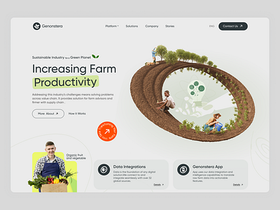 Genonstera - Agriculture Website agriculture agritech ai app biotechnology branding dairy farm farm management farmer green product sustainability technology website