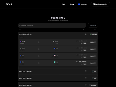 Multi Asset Swap Trading History v2 asset asset swap crypto dashboard design history multi asset swap price swap token trading trading history ui view transaction web3