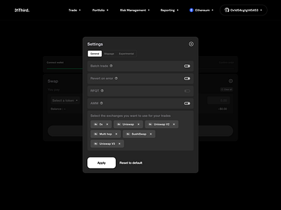 Multi Asset Swap - Settings view transaction