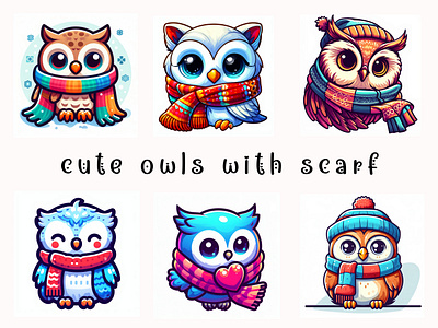 Cute owls with scarf collection cute little owls