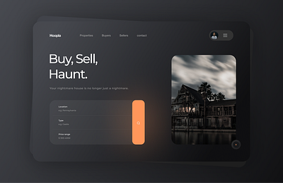 Real-estate web design dark (Figma) aesthetic app dark design figma ghost graphic design haunt house illustration modern product realestate scary typography ui ux web webdesign website