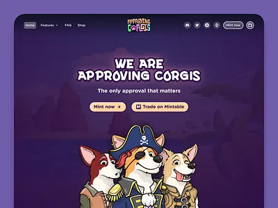 Approving Corgis - NFT Landing Page crypto crypto design design landing page landing page design nft nft landing page nft landing page design nft website ui design web web design website design