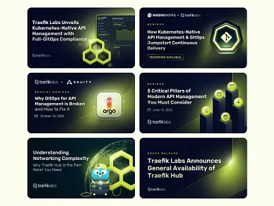 Traefik Hub Marketing Cards ⚡️ ads announcement blog branding dark design digital hub icon illustration marketing post press release traefik webinar