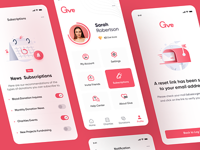 Give - Donation App app design blood donation case study charity community crowdfunding design specification donate donation donation app fund raising gift give people profile subscription supply typography