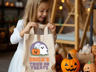 Hand-drawn digital illustration for a Trick-or-Treat Bag autumn branding design digital illustration fall ghost graphic design halloween illustration mockup october pumpkin trick or treat