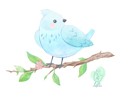 Cute bird on a branch animals bird cartoon cgart character characterdesign cuteart design digitalartist illustration watercolour