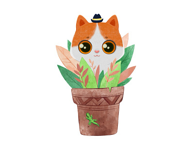 Cute cat in a flower pot animal cartoon cat cgart character characterdesign cuteart design digitalartist houseplant illustration kitten lizard pet