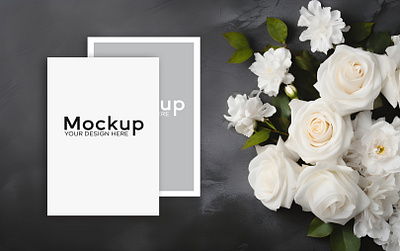 Wedding Card Mockup PSD. background card copy copyspace design flower front gray illustration mockup psd rose space template ui wedding white