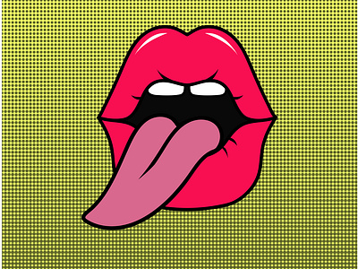 Super cool cartoon pop art sexy red lips with tongue out cool cartoon lips