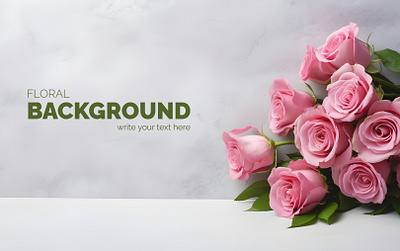Floral Background with Copyspace PSD. backdrop background card copy design floral flower front gray illustration in mockup pink placed psd rose side space table