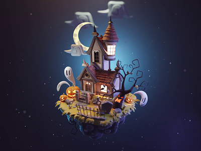 Spooky Island Tutorial 3d blender diorama halloween house illustration island process render spooky tutorial