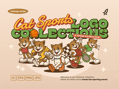 Cat Sports Logo Collection in Vintage and Retro Style branding cat cats character clothes graphic design illustration logo mascot retro retro logo retro mascot sport sport logo sport mascot sports vintage vintage logo vintage mascot