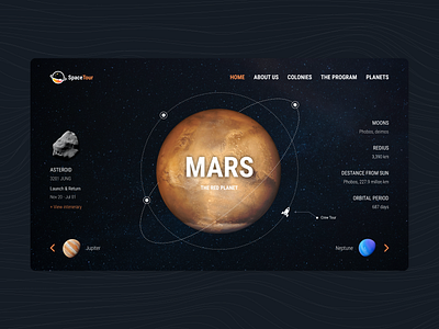 Space Tour website asteroid astronomical astronomy event design graphic design illustration iss tracker local weather logo moon moon phases planet space sun ui ui design ux vector weather website