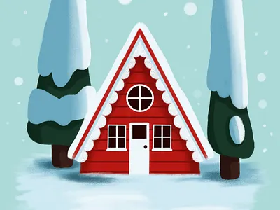 Red house in a snowy scene 2d design graphic design illustration procreate red house snow storybook stylized winter