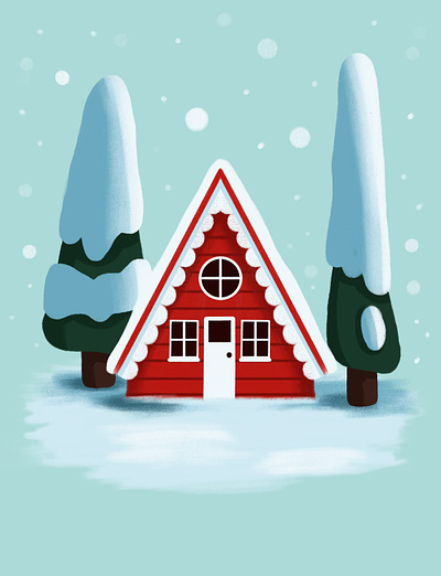 Red house in a snowy scene 2d design graphic design illustration procreate red house snow storybook stylized winter