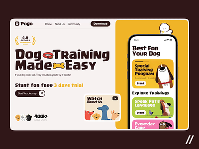 Dog Training Web Platform animation chat coaches dashboard design dog homepage landing landing page motion navigation online platform training ui ux web web interaction web ui website