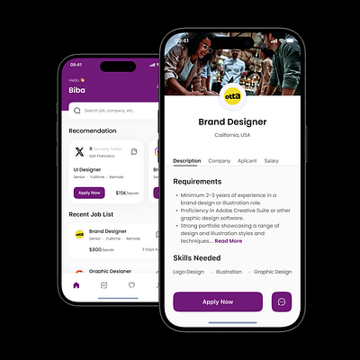 Job Finder App branding graphic design mobile app