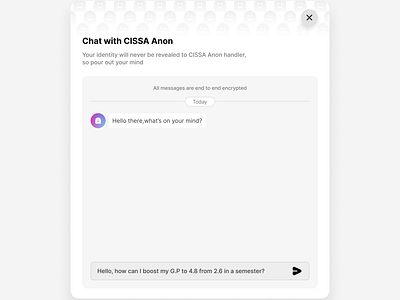 CISSA-Anon chat modal app design design product design ui uiux web design