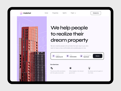 Habitat - Real Estate Landing Page 3d branding design designer figma figma ui freelancer graphic design illustration landing page logo prototyping real estate research ui uiux user interface web ui website design