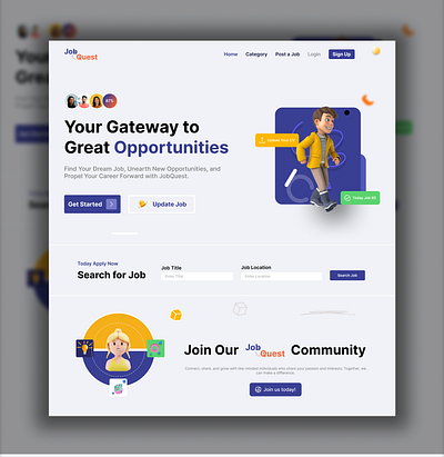 Find Your Job! - Website Landing page 3d app design find graphic design illustration job landing ui vector website