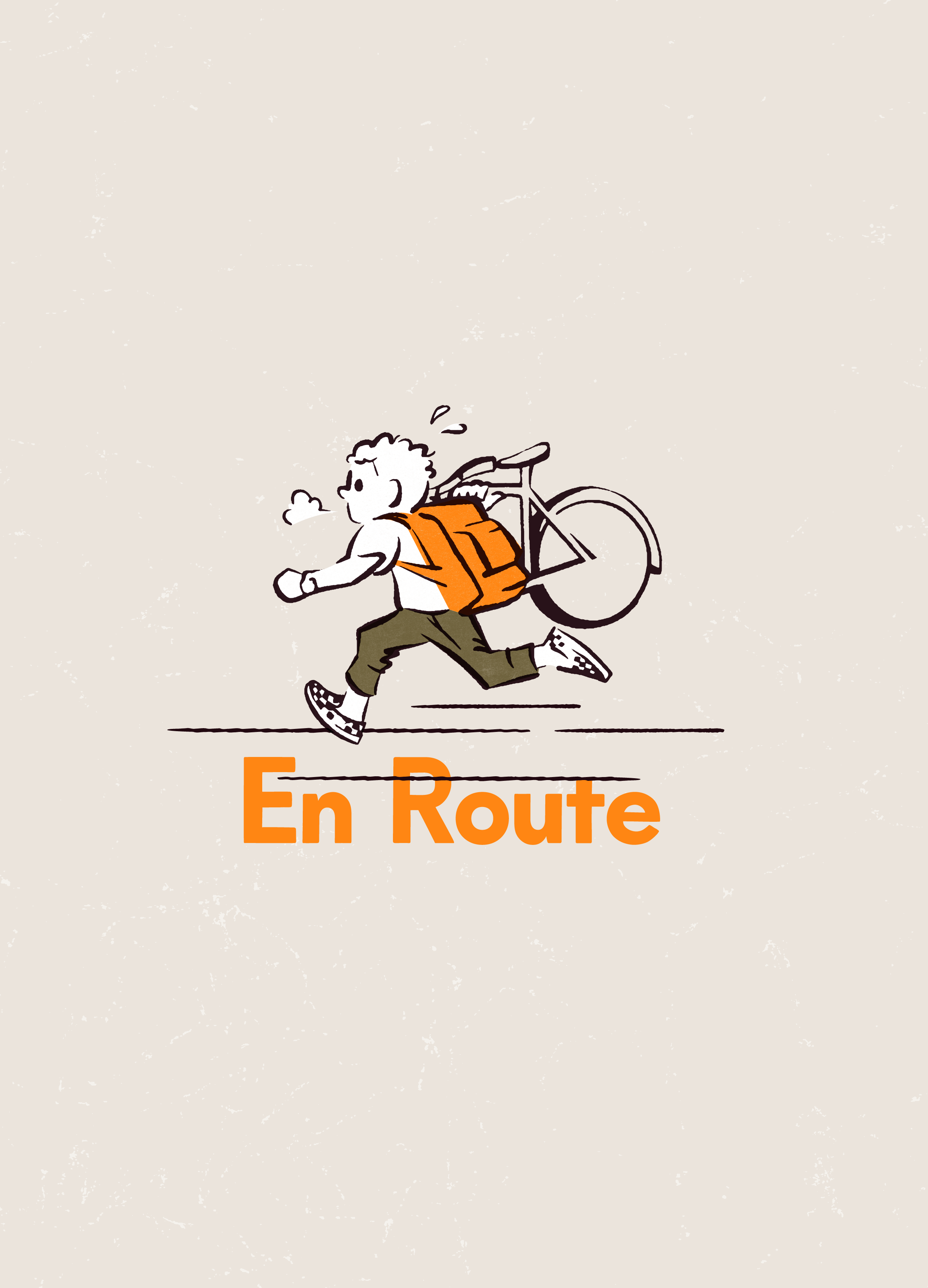 En Route bike cartoon commuter cyclist felt illustration orange poster procreate running tangerine truegrittexturesupply typographer vans