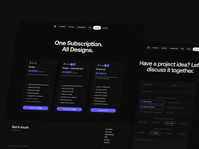 Pricing Cards & Contact Form - Web Design Agency buttons contact contact form contact section dark theme pricing pricing cards pricing section pricing table stripe subscription plans web design web design agency