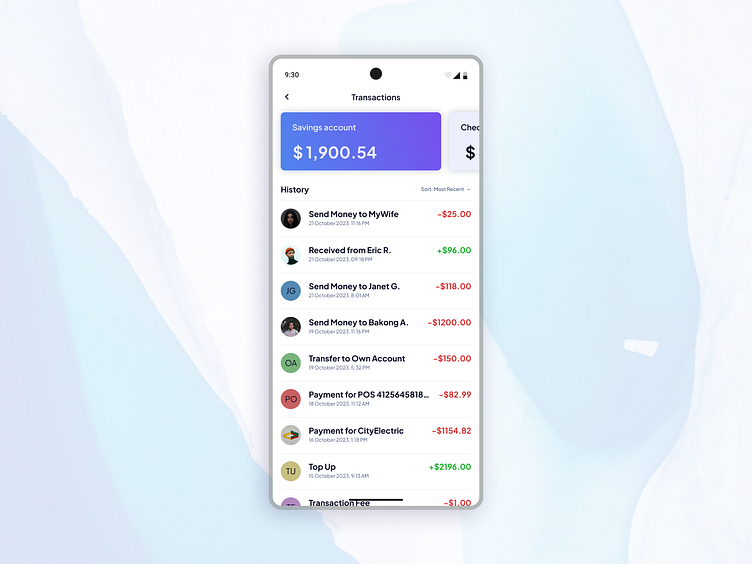 Transaction history screen by Tiffa on Dribbble