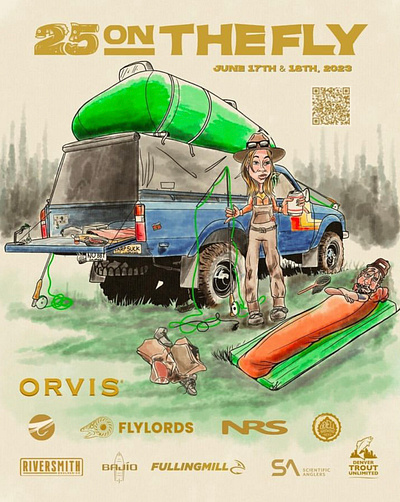 25 on the fly flyfishing art illustration poster art