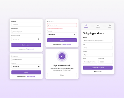 E-commerce components checkout e commerce log in shipping address sign up