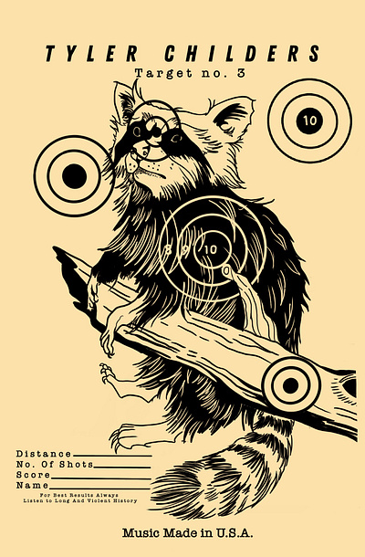 Tyler Childers - target 1 illustration merchandise design raccoon shooting target